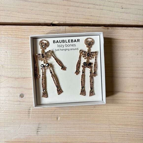 Baublebar NIB Lazy Bones Skeleton Earrings Rhinestone - Picture 3 of 3